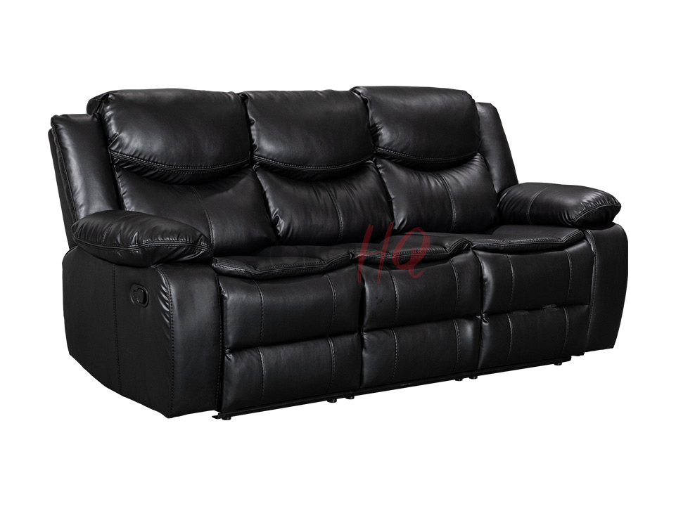 Side View of 3 Seater Black Leather Recliner Sofa - Sofa Highgate | Sofa HQ