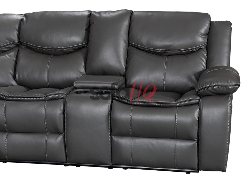 Seat and Armrest Center of Grey Leather Recliner Corner Sofa - Sofa Highgate | Sofa HQ
