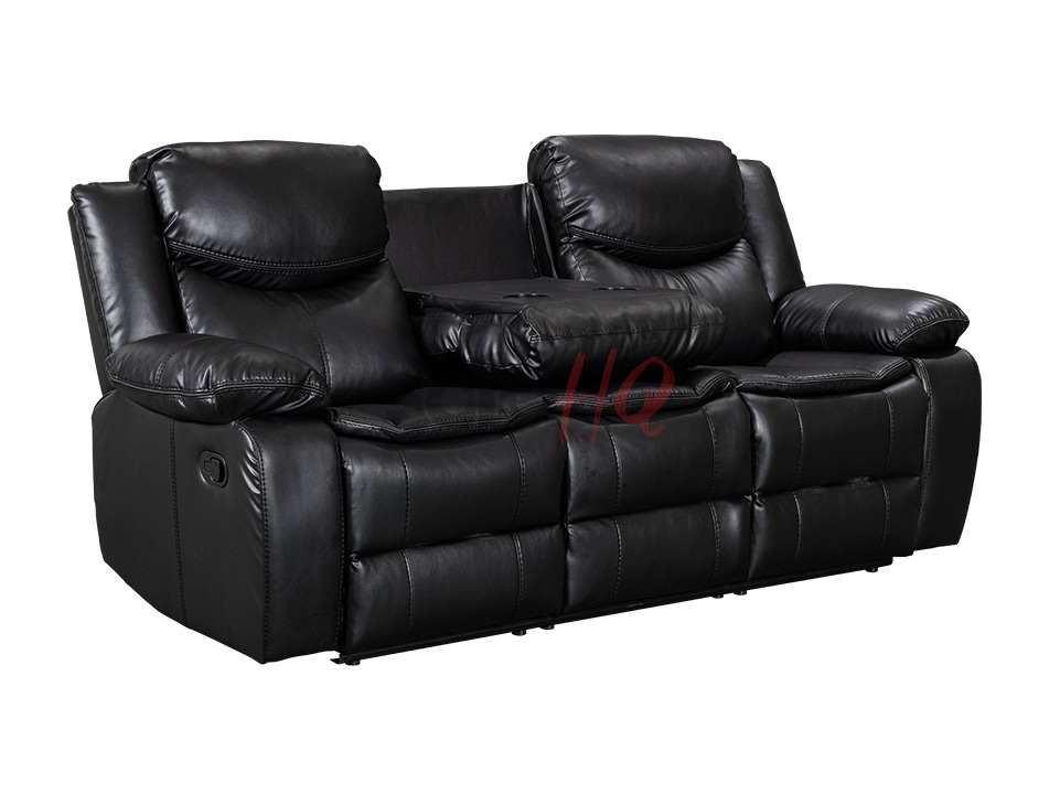 Folded Backrest of 3 Seater Black Leather Recliner Sofa - Sofa Highgate | Sofa HQ