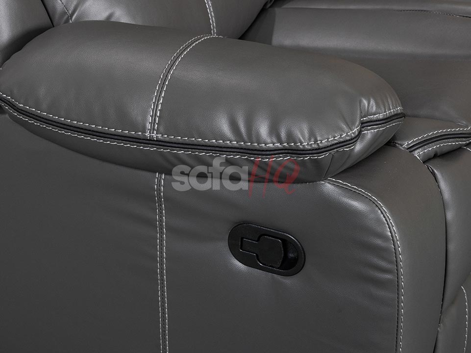 Armrest and Pull Handle of 3+2 Seater Grey Leather Recliner Sofa - Sofa Highgate | Sofa HQ