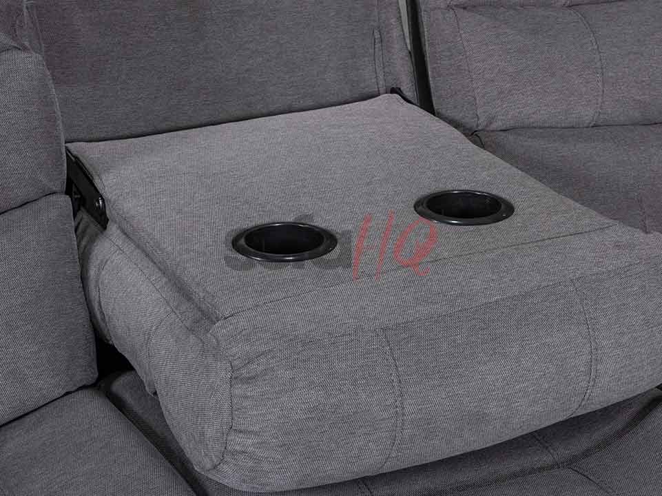 Cup-Holders of 3 Seater Charcoal Fabric Recliner Sofa - Sofa Sorrento | Sofa HQ