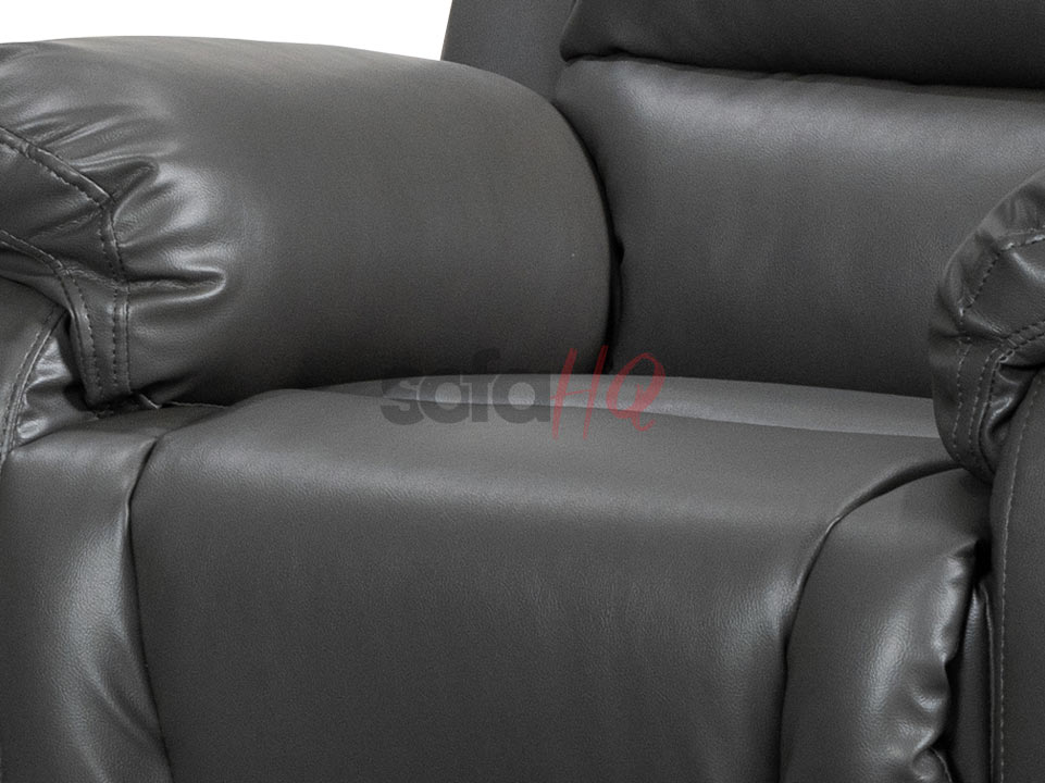 Close-up on Seat of Grey Leather Recliner Armchair - Sofa Soho | Sofa HQ
