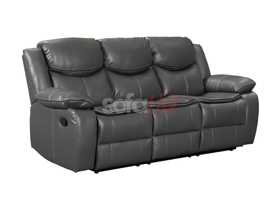 Side View of 3 Seater Grey Leather Recliner Sofa - Sofa Highgate | Sofa HQ