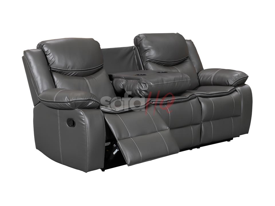 Reclined 3 Seater Grey Leather Recliner Sofa - Sofa Highgate | Sofa HQ