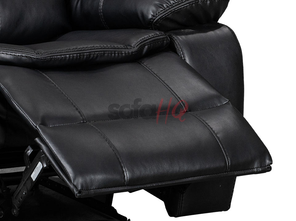 Close-up on Reclined Seat of Black Leather Recliner Armchair - Sofa Highgate | Sofa HQ
