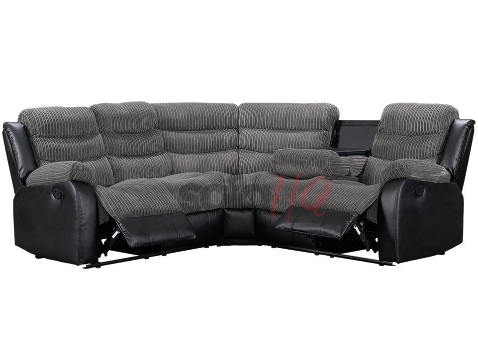 Sorrento Black Corded Fabric & Leather Recliner Corner Sofa